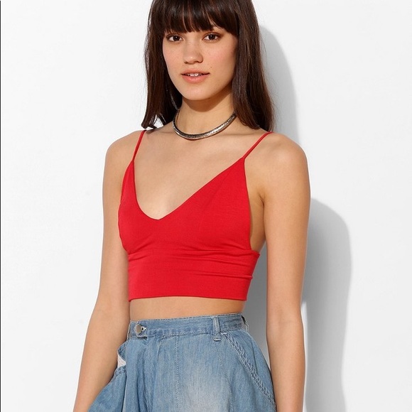 Urban Outfitters Tops | Uo Sparkle Fade V Neck Crop Top Red | Poshmark